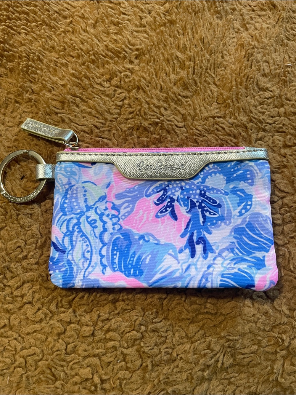 Lilly Pulitzer Pink & Blue Floral Keyring Zip Card Pouch